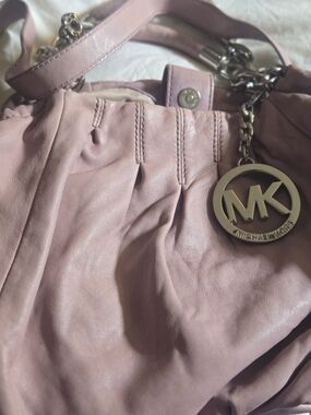 Michael Kors Blush Pink Leather Shoulder Tote with MK Logo Charm
